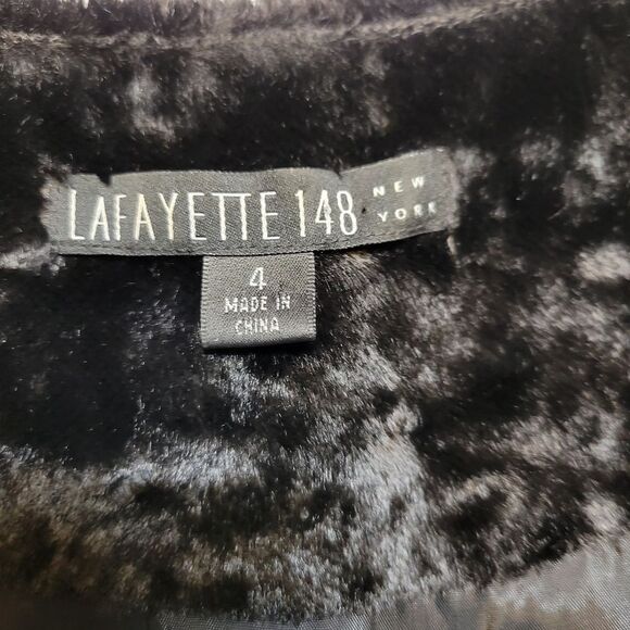 Lafayette 148 Black Velvety Faux Fur Duster Open Style Vest - Picture 8 of 12